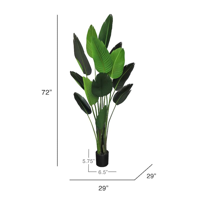 6ft Deluxe Artificial Travelers Palm Tree Tropical Plant in Black Pot - 72" H x 29" W x 29" DP