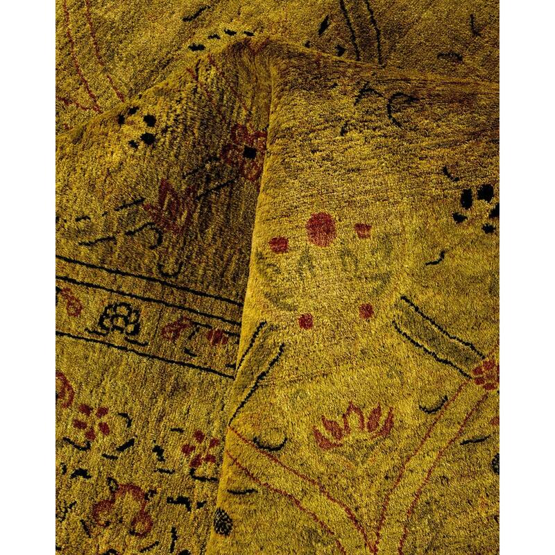 Overton Hand Knotted Wool Vintage Inspired Modern Contemporary Overdyed Green Area Rug - 6' 1" x 12' 4"