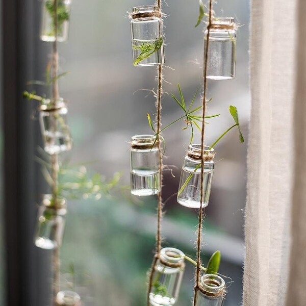 RusticReach Rope Hanging Small Glass Planter 55" Tall (Set of 3). Opens flyout.