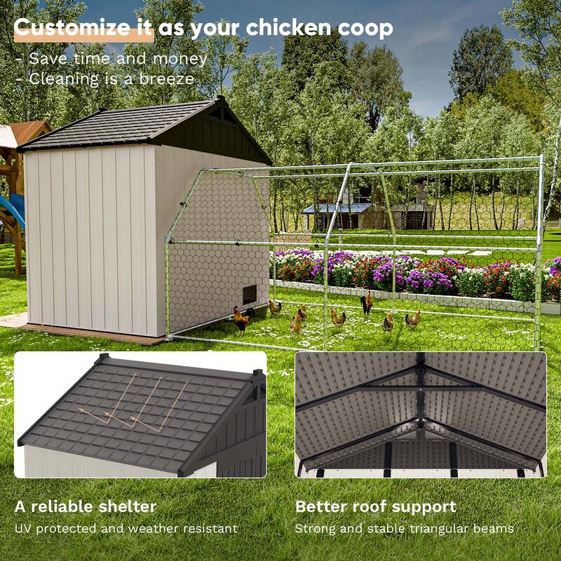 Patiowell 8' x 6' / 8' x 8' / 8' x 10 '/ 8' x 12' Plastic Outdoor Shed With Floor for Patio Furniture, Tools (Kick-It Shed)