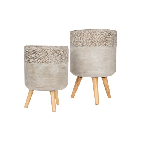 Grey Cement Planter with Removable Wood Legs (Set of 2 Sizes)