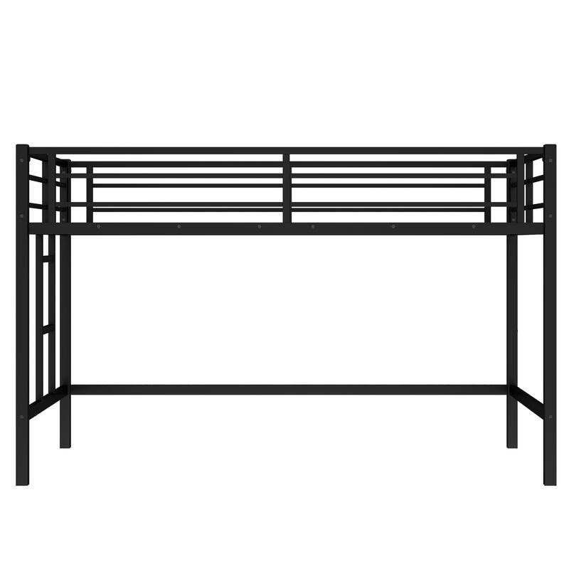 Twin Size Metal Loft Bed, Loft Bed with Easy Climbing Ladder and Guardrails for Kids, Black