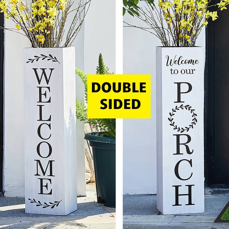 Glitzhome 30"H Rustic Welcome & Home or Welcome & Porch Double Sided Wooden Planter Sign Front Door Decor(2025 Quality-upgraded) - 2-Pieces - White Welcome&Porch