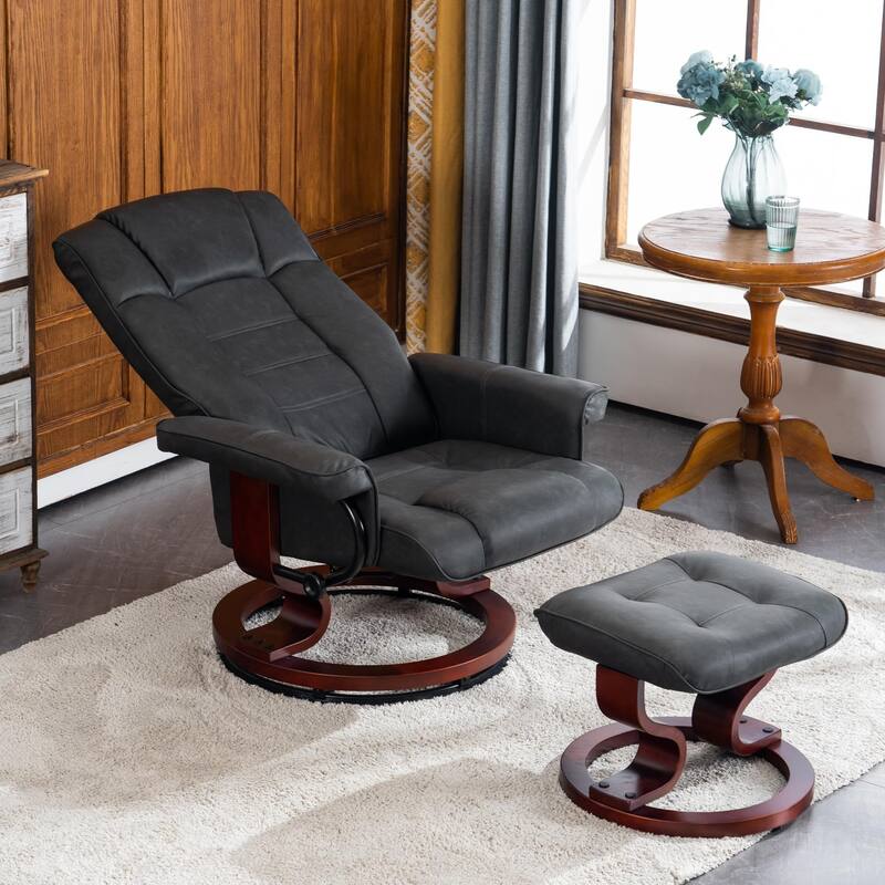 MCombo Swivel Recliner Chair with Wood Base and Ottoman