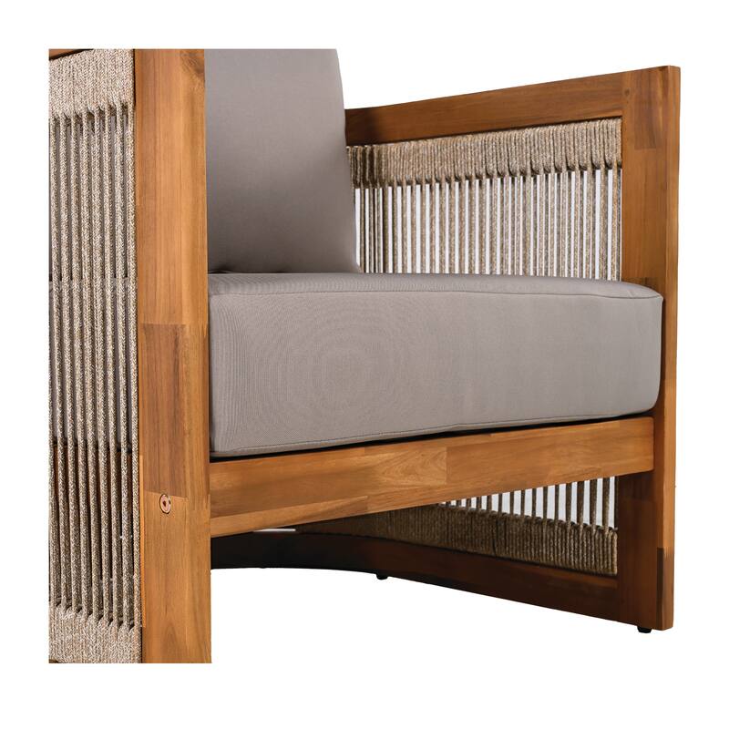 [Set of 2] Premium Acacia Wood Outdoor Club Chair,Curved Tub Design with Woven Rope Accents,Water-Resistant Cushions