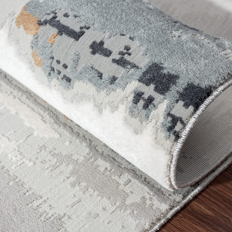 N Natori Bliss Abstract Floral Silver/Gold Modern Area Rug