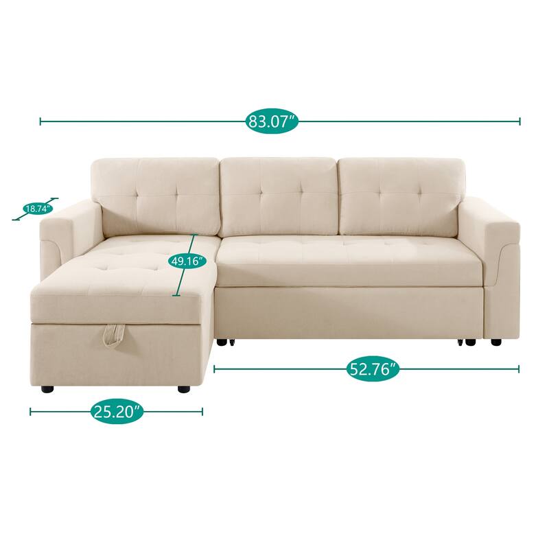 Perry Modern Reversible Sleeper Sectional Sofa with Storage Chaise, Pullout Sleeper Sofa Couch Bed for Living Room