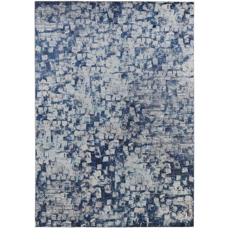 Adelmo Power Loomed Contemporary Area Rug - 7'-10" x 10' - Blue/Navy Blue/Ivory