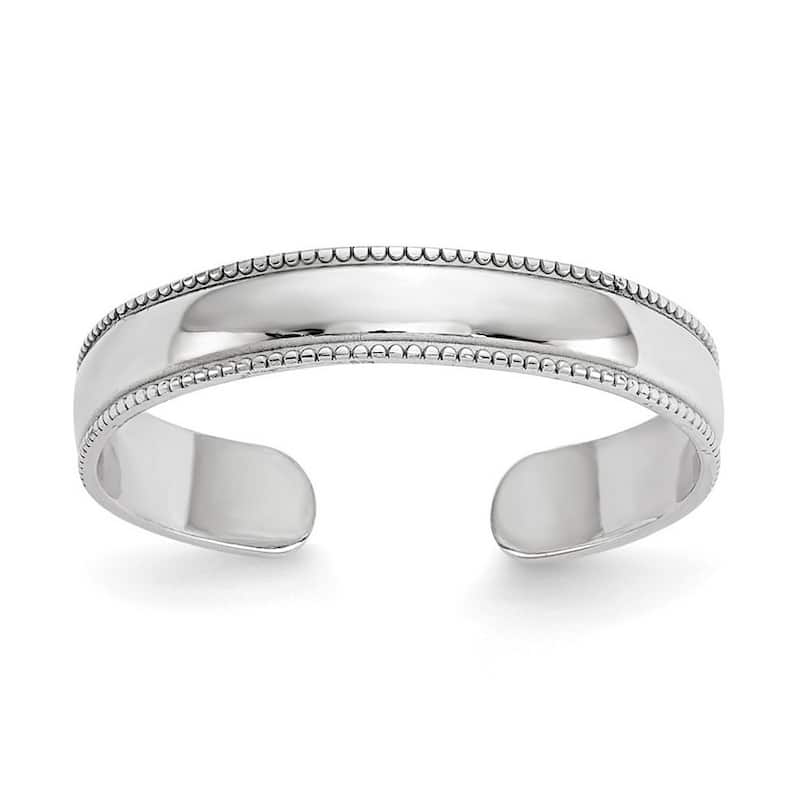Curata Solid 14 karat Yellow, White or Rose Gold 4mm Polished Milgrain Adjustable Toe Ring - White