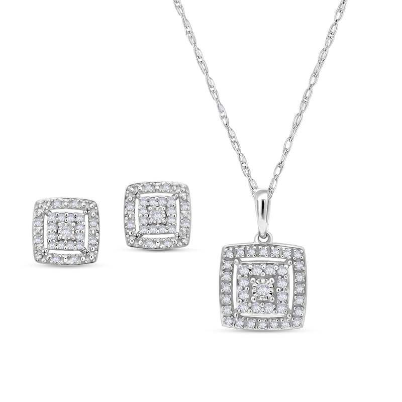 Sterling Silver Round Diamond 3/8 CTW Earring and Pendant Set