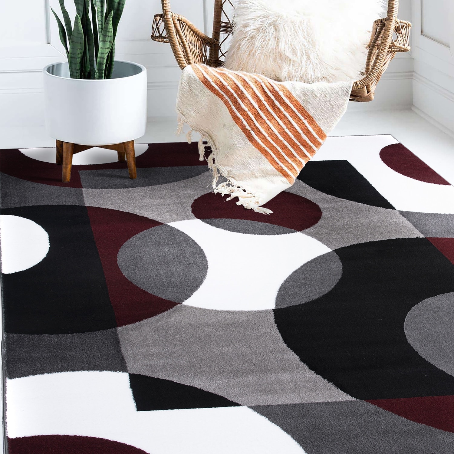 Area Rugs Carpet Flooring Modern Burgundy Living Room Large Size 5'x8' 