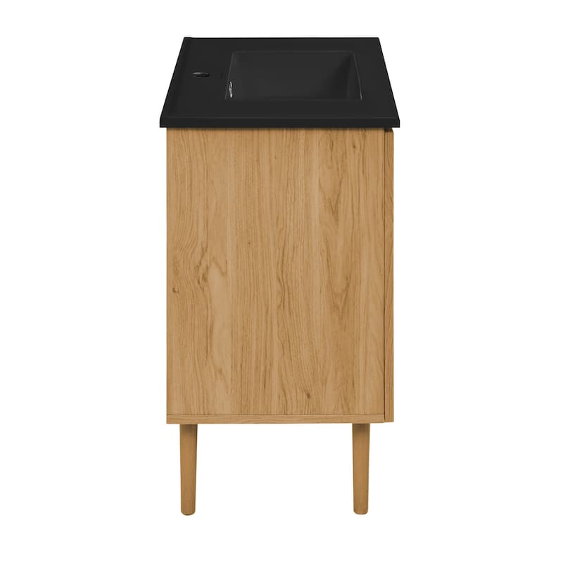 Bron 36 In. Brown Oak Bathroom Vanity With Black Ceramic Sink Top