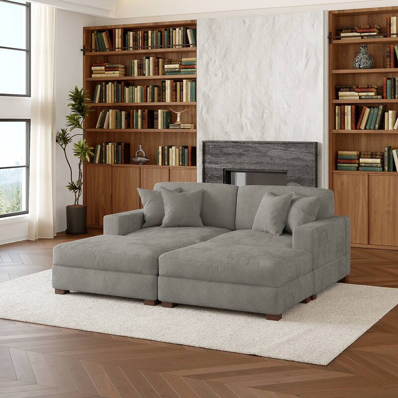 Oversized Chenille Modular Sectional Sofa Conversation Set with 2 Ottomans