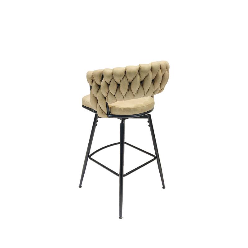 Swivel Bar Stool Set of 4, Kitchen Island Chairs, Woven Counter Height Kitchen Stools Arm Chairs with Back Footrest