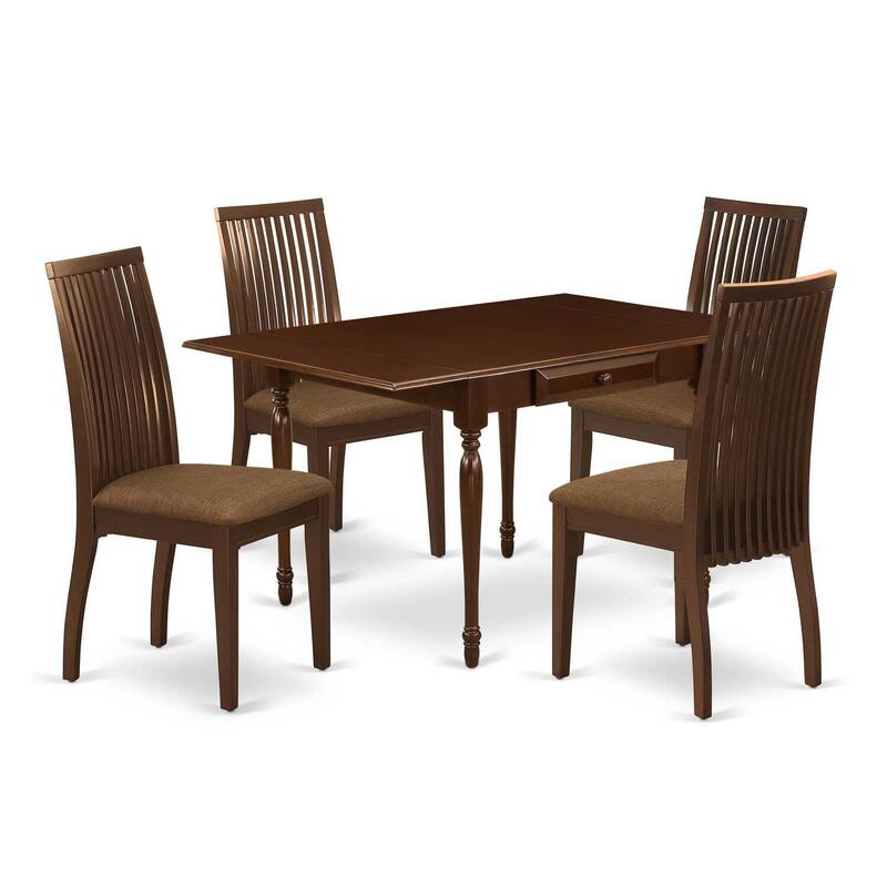 5-Piece Mahogany Finish Solid Wood Top - Dining Room Set - Seats 4