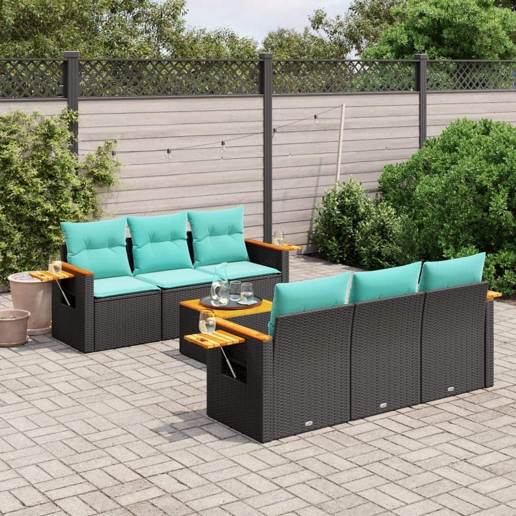 vidaXL 7 Piece Patio Sofa Set with Cushions Black Poly Rattan (US only) - 62/85 x 24.4 x 27.2