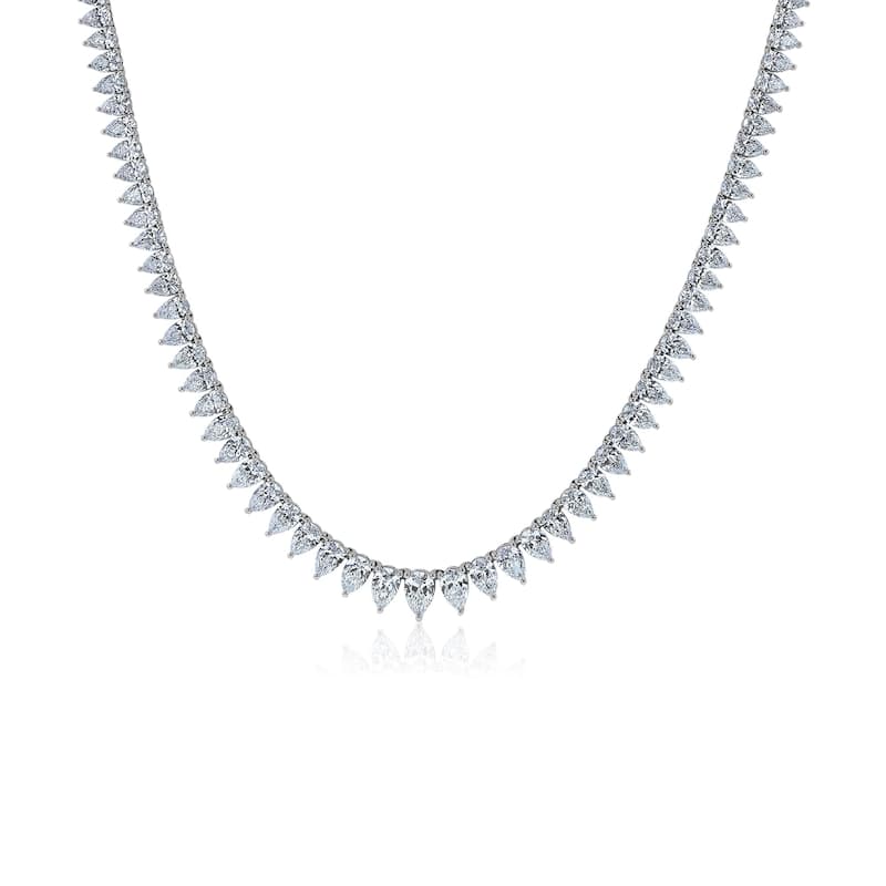 Kobelli 26 Carat Lab Grown Diamond 18k Solid White Gold Pear-cut Tennis Eternity Necklace (EF/VS)