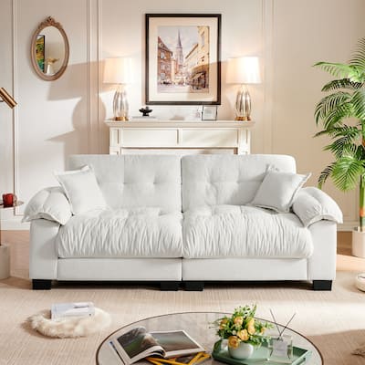 91.5" Oversized Loveseat Sofa Chenille Tufted Deep Seating Couch with Pillows