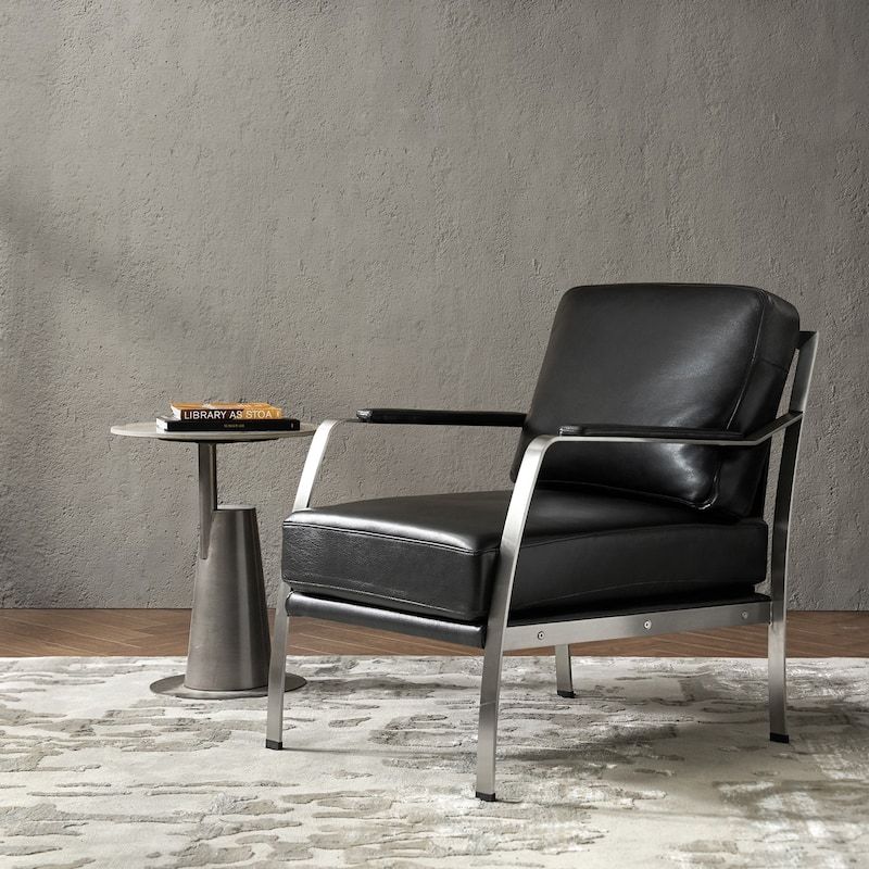Salvatore Modern Genuine Leather Armchair with Foot Caps by HULALA HOME