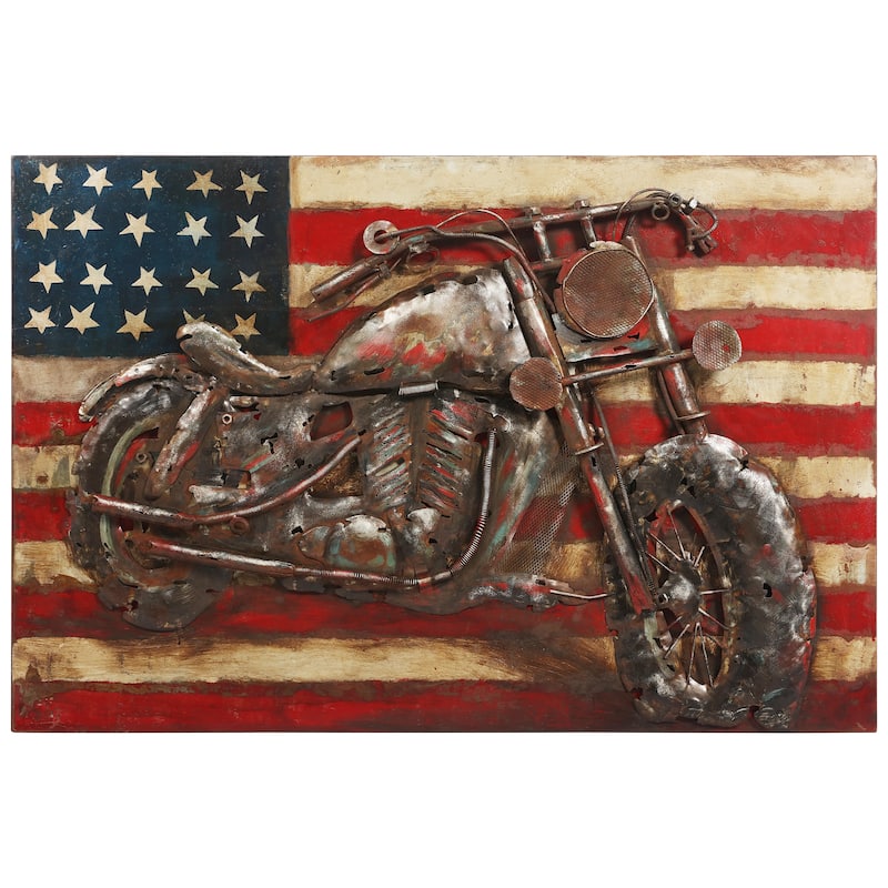 Motorcycle Wall Sculpture Mixed Media Iron Hand Painted Dimensional Wall Art