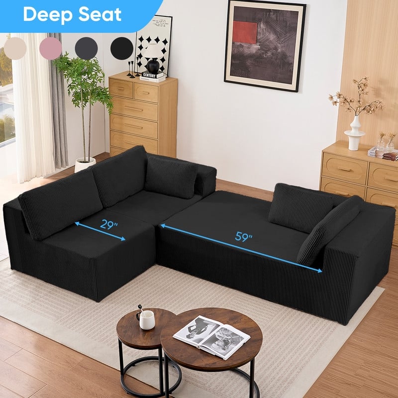 Mixoy 3-Pcs Free Combination Modular Sectional Sofas,Corduroy Compressed L-Shaped Sofa with Flexible Configuration - 3-Seater
