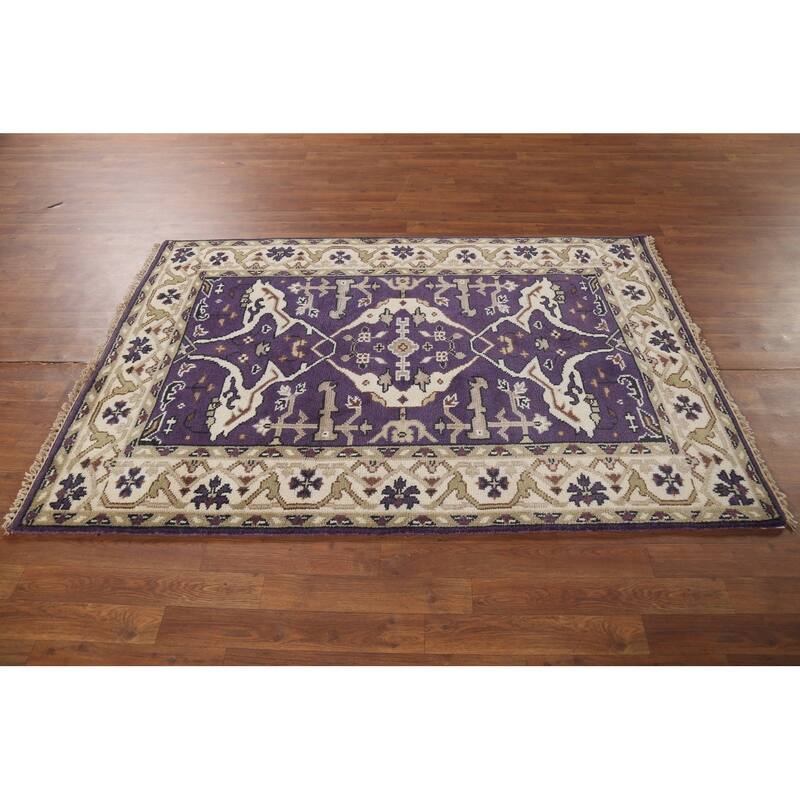 Hand Knotted Oriental 100% Wool Carpet Transitional All-Over Purples Oushak Area Rug - 6' 0'' X 4' 2''