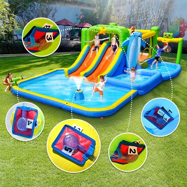 slide 2 of 7, 9 in 1 For Endless Fun Inflatable Bounce House Multicolor - Kids