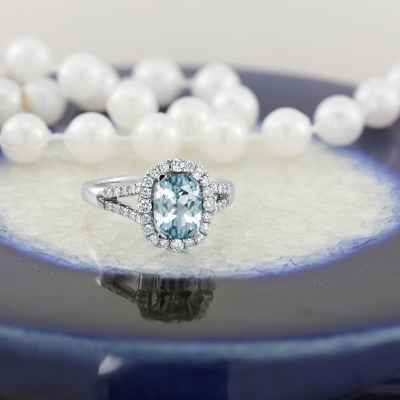 Auriya 1ct Cushion-cut Aquamarine Halo Diamond Engagement Ring 3/8cttw 14k Gold