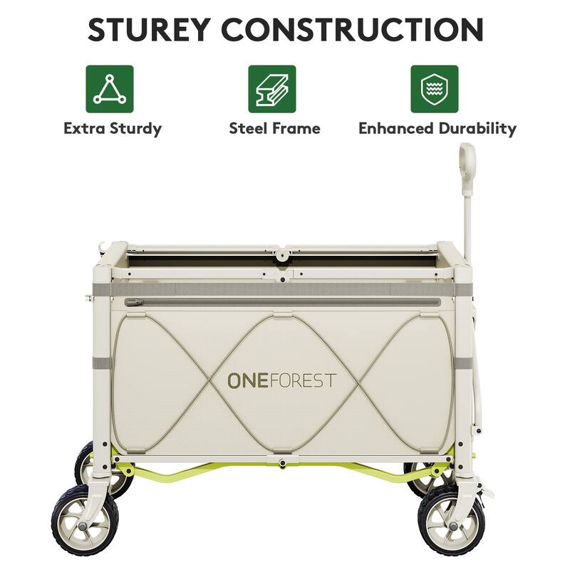 Foldable Camping Cart with Adjustable Handle, Bamboo Tabletop, Foldable storage, and Waterproof Oxford Canopy