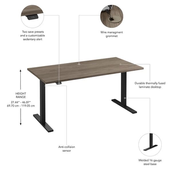 dimension image slide 14 of 22, Bush Business Furniture Move 60 Series 60x30 Adjustable Standing Desk