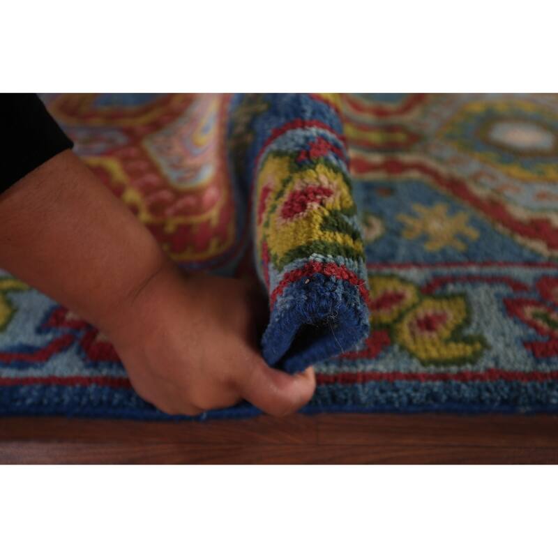 Geometric Blue Kazak Oriental Runner Rug Handmade Wool Carpet - 2'5"x 9'10"