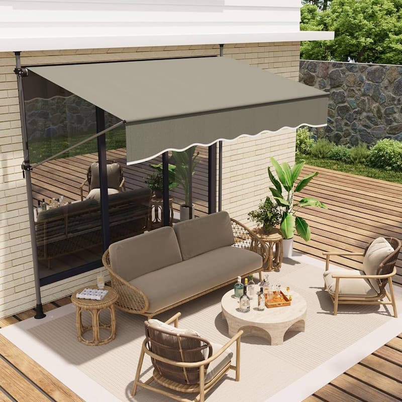 Outdoor Sunshade Shelter, Manual Patio Retractable Awning, UV Protection for Backyard Garden - N/A - Grey
