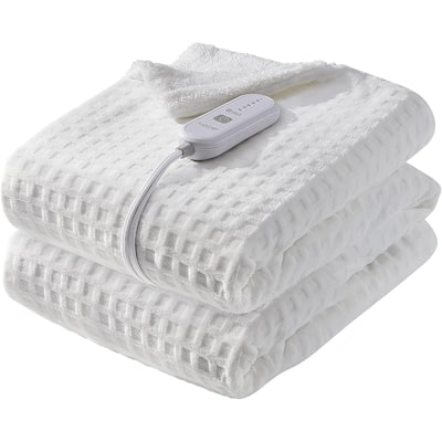 Heated Blanket Throw, Waffle Electric Blanket with 5 Heating Levels & Auto Off