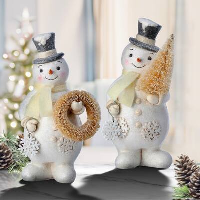 8.5" Paperpulp Vintage Snowman w Tree Set of 2