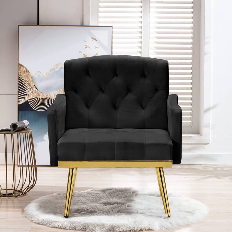 Velvet Accent Chair, Comfy Tufted Upholstered Armchair, Gold Legs - 28.7“W