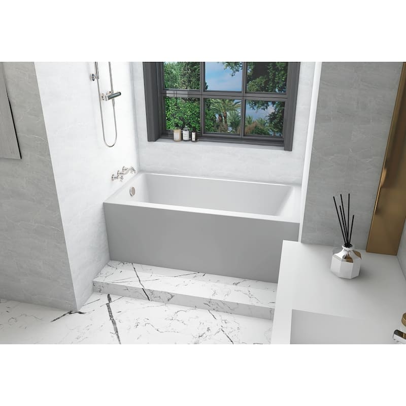 Indigo Home Alcove Soaking Bathtub 30x60 inch Left Drain in Glossy White