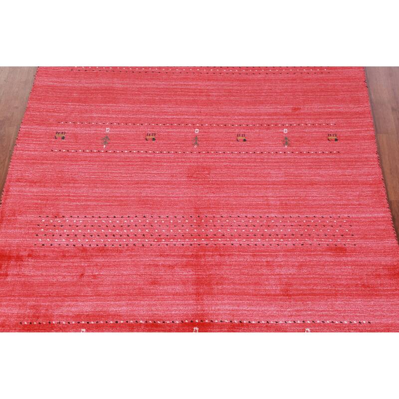 Pink Gabbeh Indian Area Rug Hand-Knotted Wool Carpet - 4'11" x 7'9"