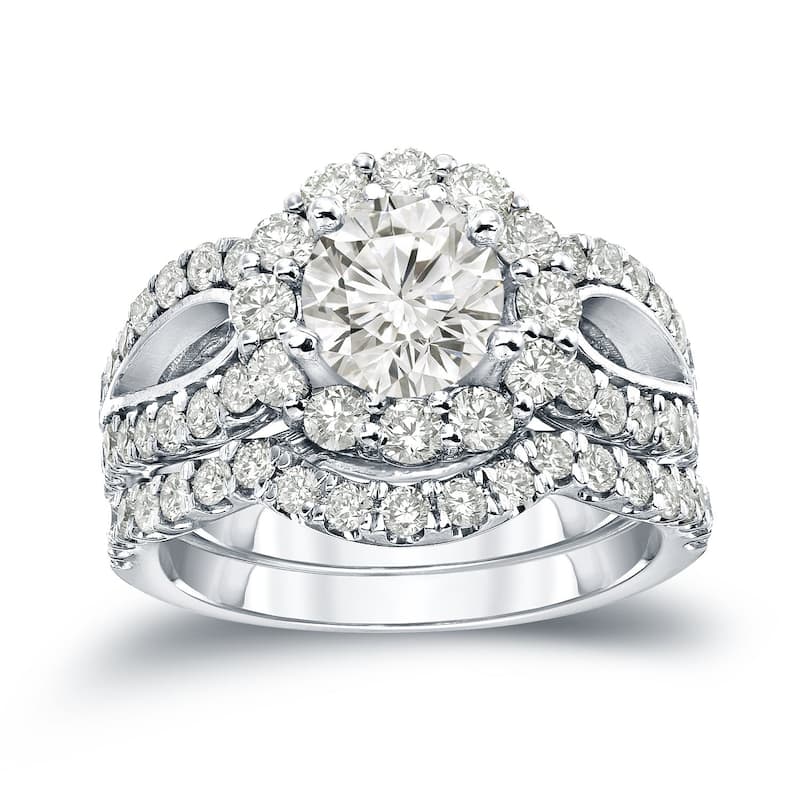Auriya 14k Gold 2 1/3ctw Halo Diamond Engagement Ring Set Certified - White - 4