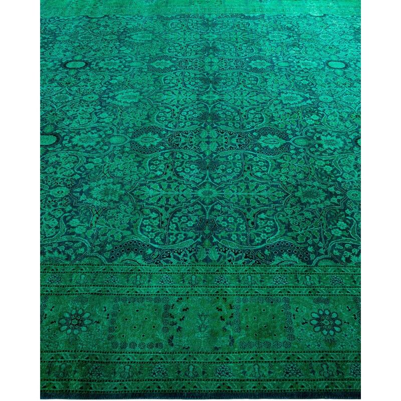 Overton Hand Knotted Wool Vintage Inspired Modern Contemporary Overdyed Green Area Rug - 8' 1" x 10' 7"