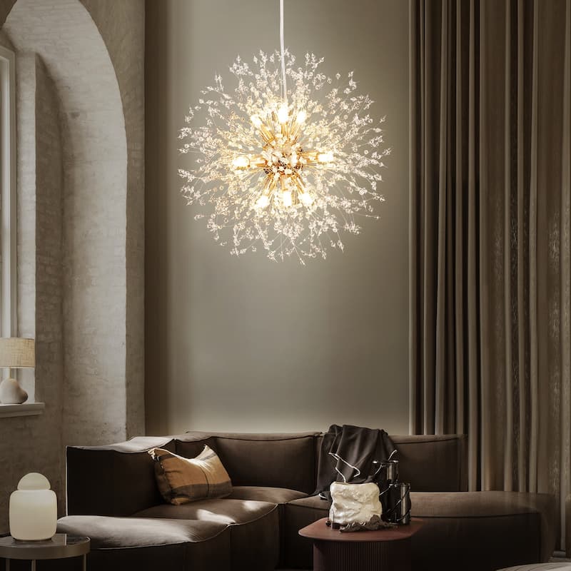 9-Light Modern Glam Crystal Firework Sputnik Ceiling Light Dandelion Starburst Chandelier
