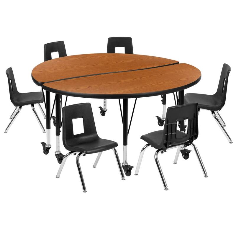 Mobile 47.5" Circle Wave Flexible Activity Table Set - 12" Student Stack Chairs
