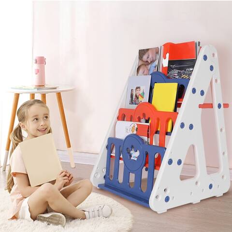 Kids Easel With Bookshelf ,Bottom storage basket,Drawing Board And Chair Multi-use Easel