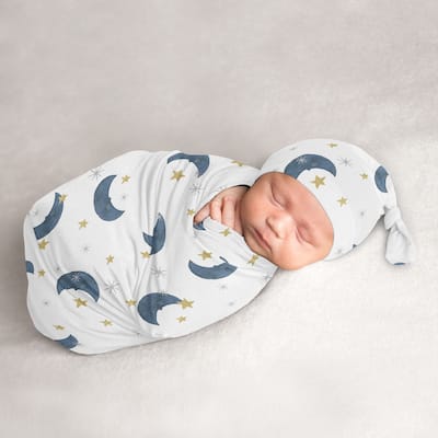 Moon and Star Boy or Girl Baby Cocoon and Beanie Hat Sleep Sack - 2pc Set - Navy Blue Gold Watercolor Celestial Gender Neutral