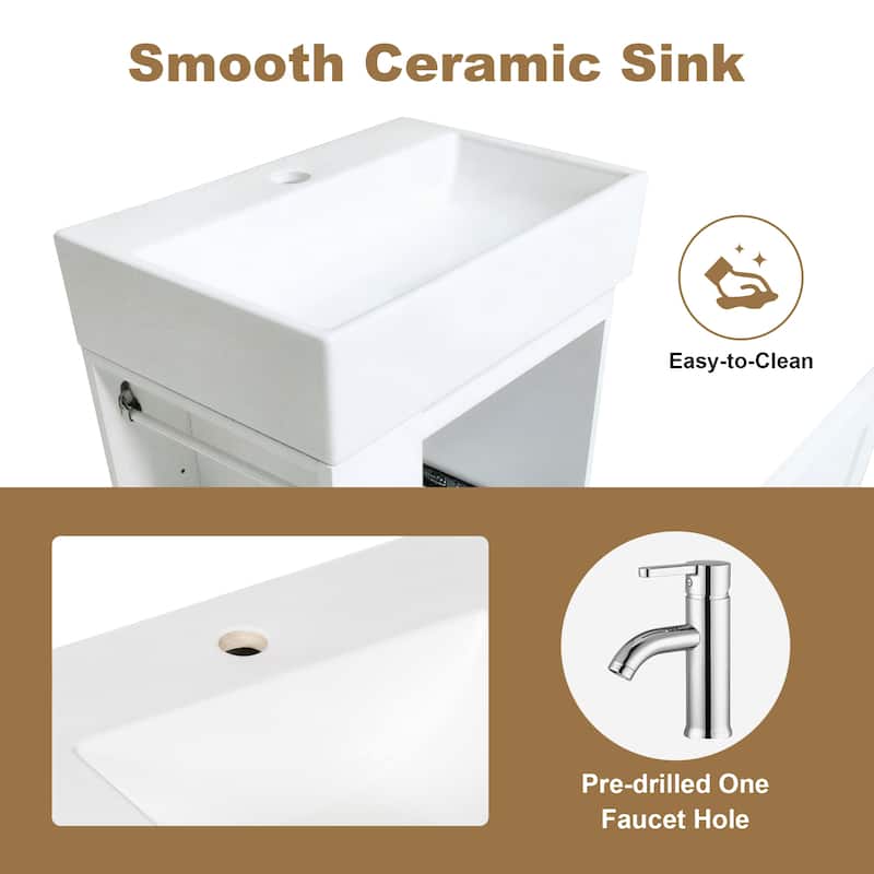 GDF Studio - Lizzar Modern Solid Wood + MDF 20-Inch Bathroom Vanity with Ceramic and Side Shelf