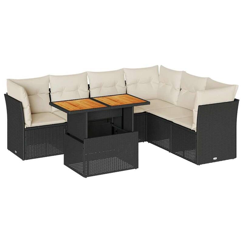 vidaXL Patio Sofa Set with Cushions Outdoor Table and Sofas 7 Piece Poly Rattan - 21.7 x 39.4 x 28.7