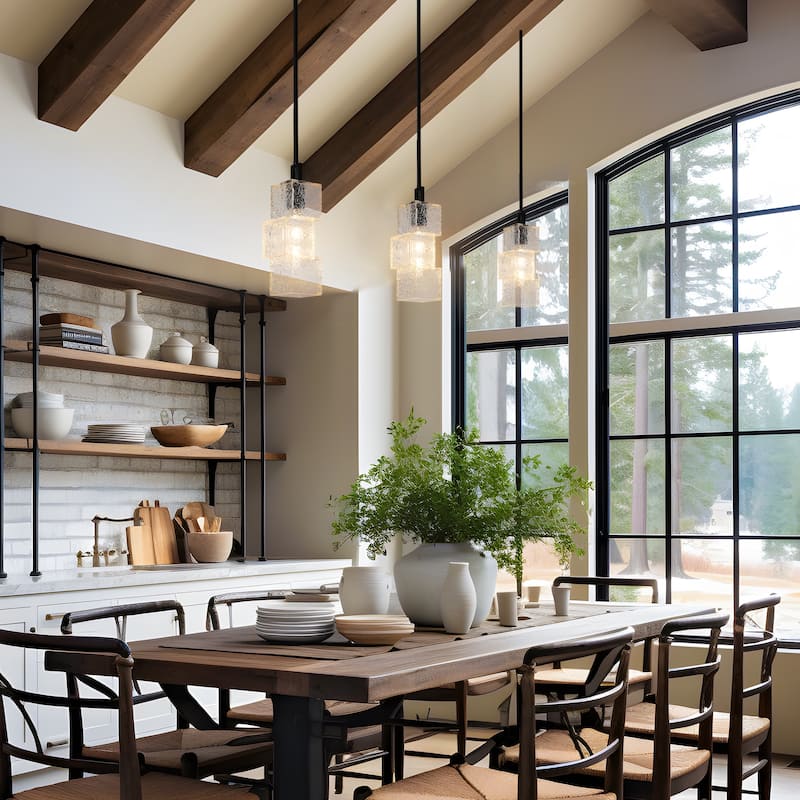 Modern Farmhouse 1-Light Kitchen Island Pendant Light Water Textured Rectangle Shade for Dining Room