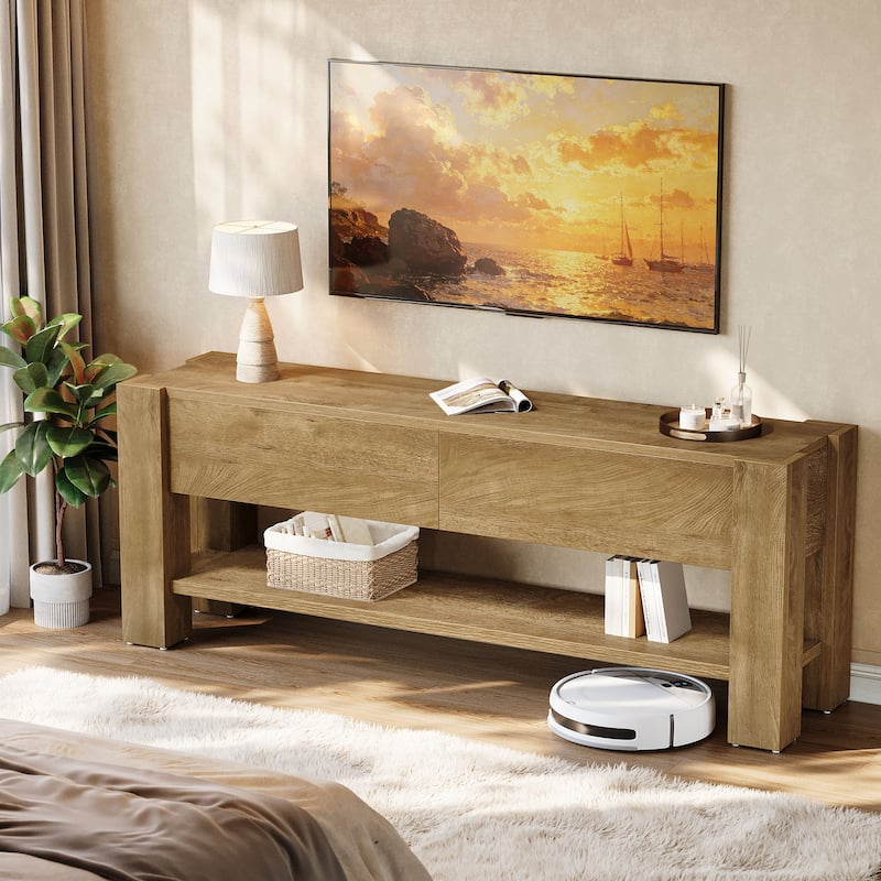 63" TV Stand for TVs up to 75-Inch, Farmhouse Entertainment Center with Drawers and Storage Shelves