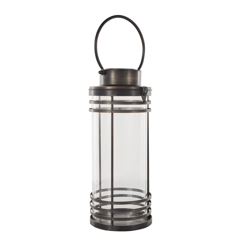 Metal Candle Lantern with Round Circle Lines - Black - Roche River Decor