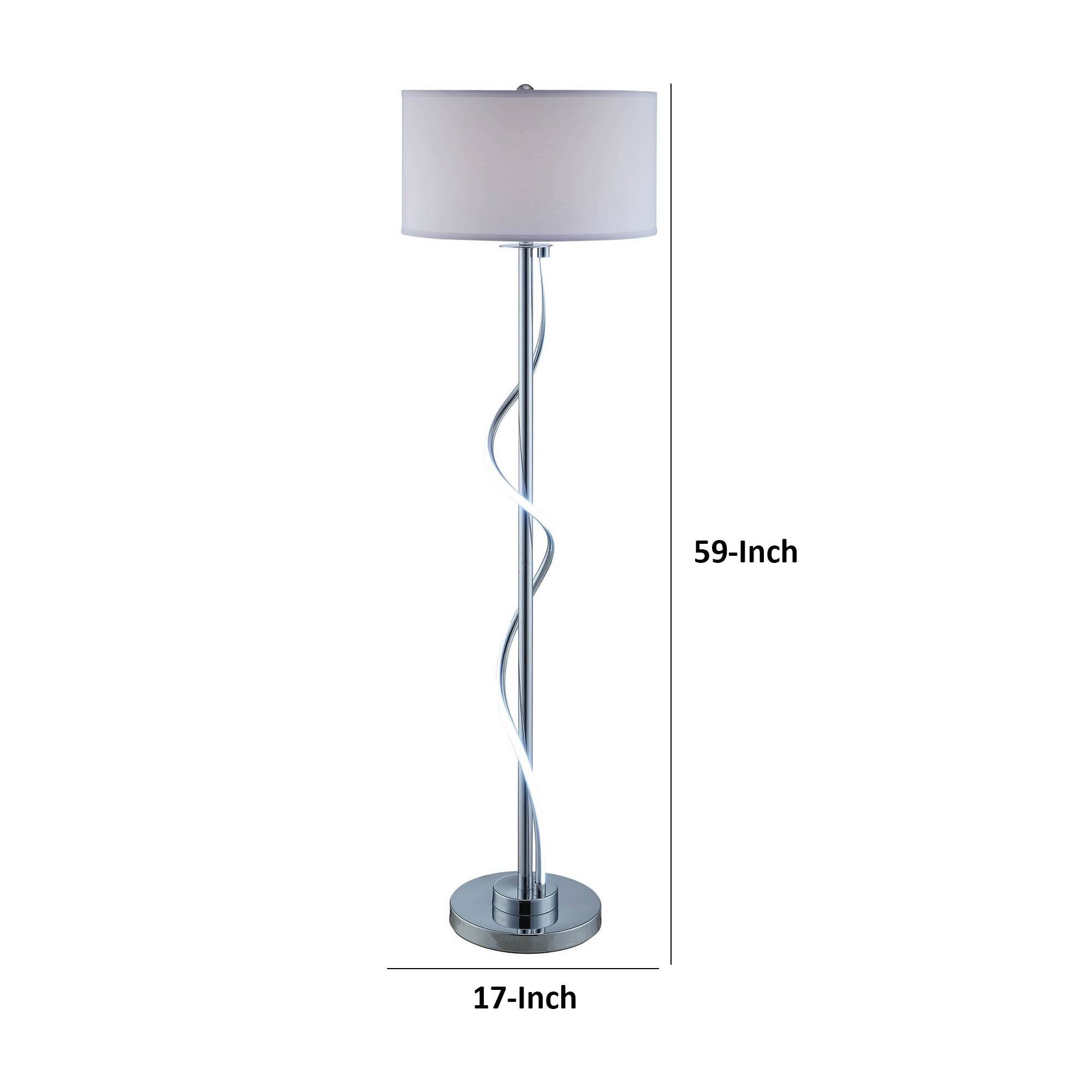 Jame 59 Inch Floor Lamp, Drum Shade, Accent Round Metal Base, Chrome On Sale Bed Bath