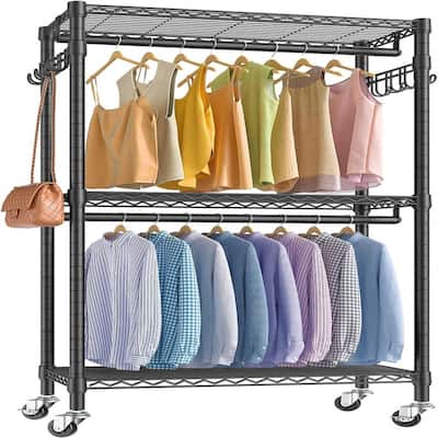 Rolling Clothes Rack Heavy Duty Clothing Rack for Hanging Clothes - 16.5"D x 29.5"W x 76.8"H